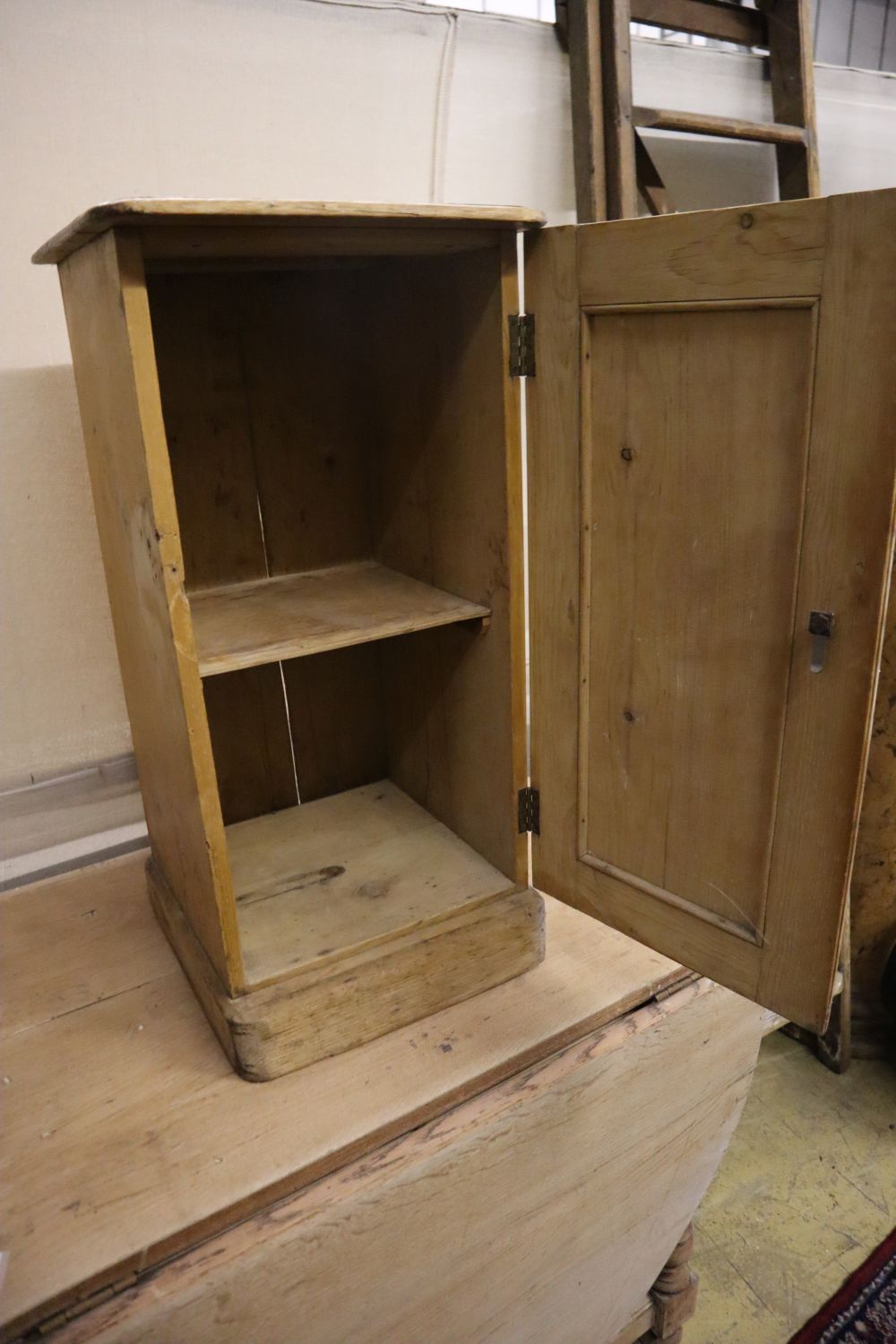 A Victorian pine bedside cabinet, width 37cm, depth 58cm, height 43cm